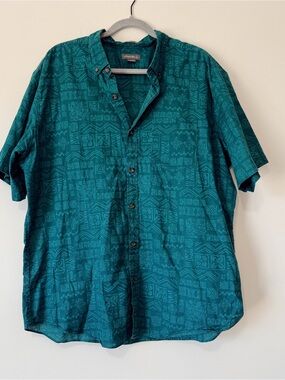 Eddie Bauer Classic Fit Teal Tiki Tropical Short Sleeve Button Down Cotton XL